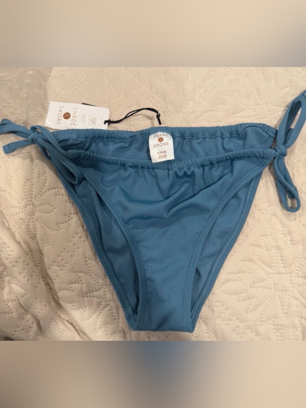 Shade & Shore Ribbed Side Tie Bikini Bottom Blue S 4-6 NWT